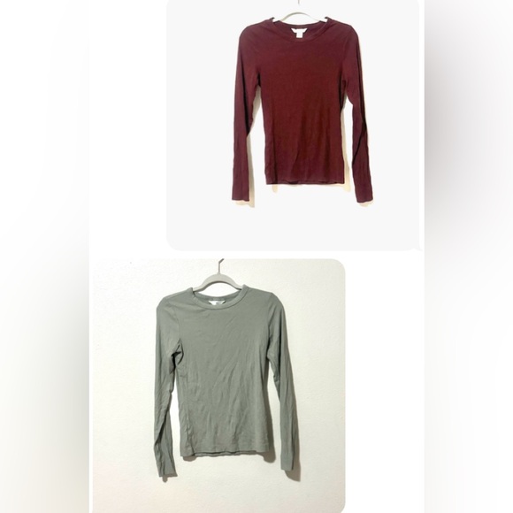 H&M Tops - H&M Crew Neck Slim Fit Shirt Thermal Long Sleeve Top Gray Burgundy LOT OF 2 M